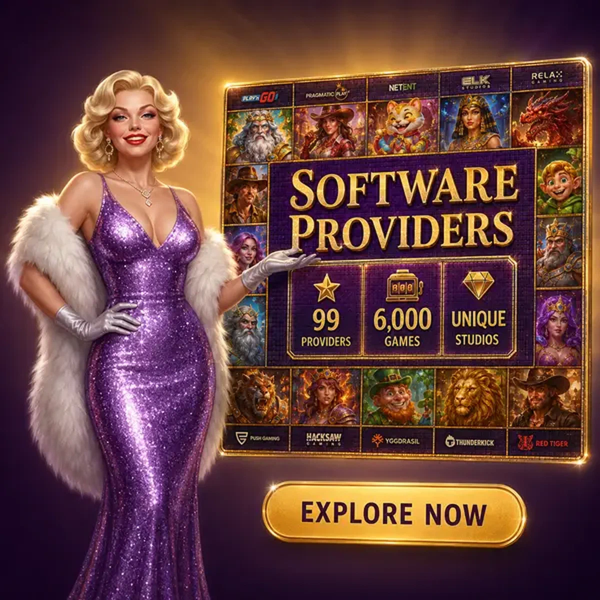 Stella radiosa mostra 99 provider di software su Billionairespin con tessere di gioco luminose